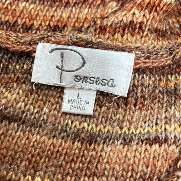 Ponsesa hoodie style sweater.  Cable knit brown & tan.  Size large. - Picture 2 of 12
